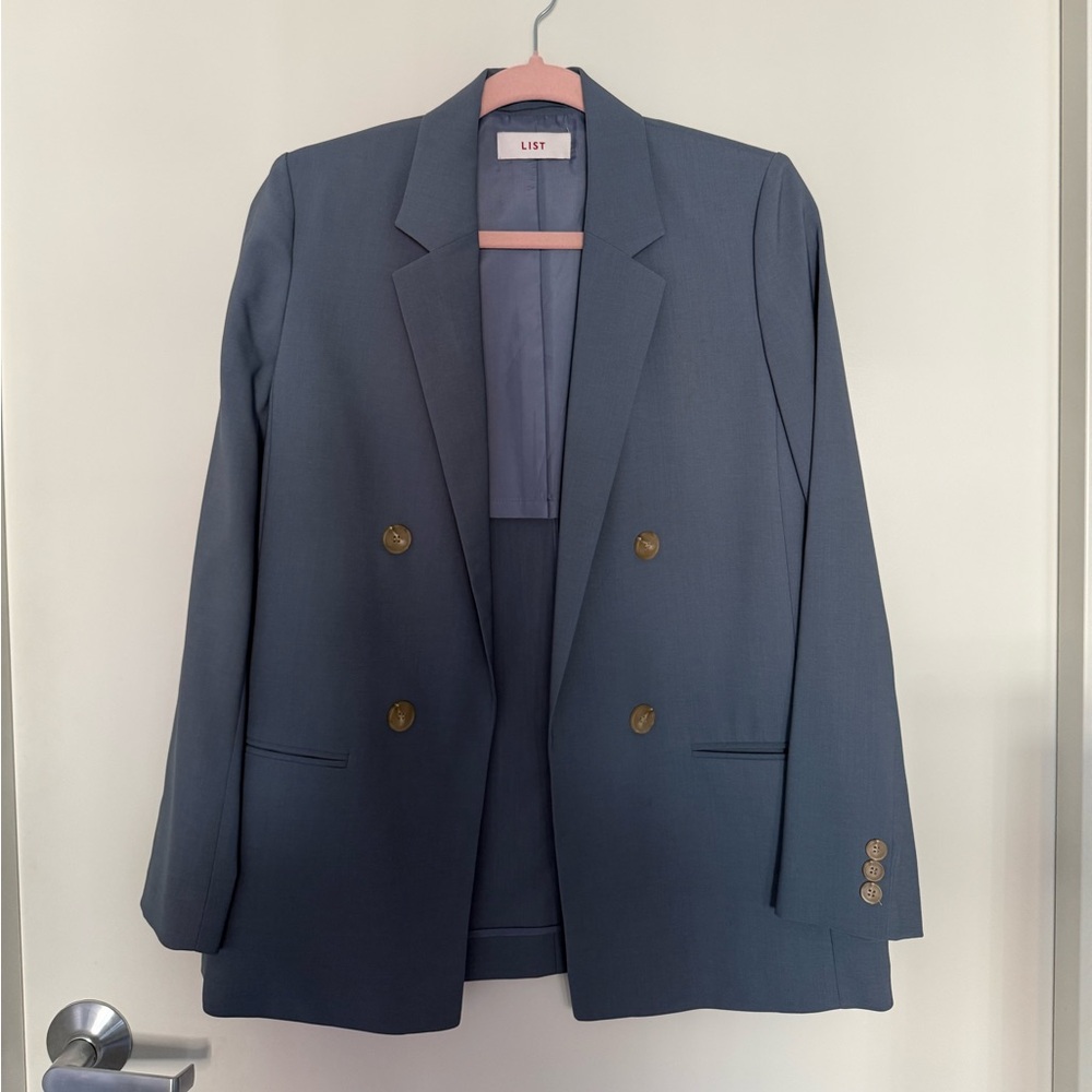 Double-Breasted Slate Blue Spring Blazer for Women